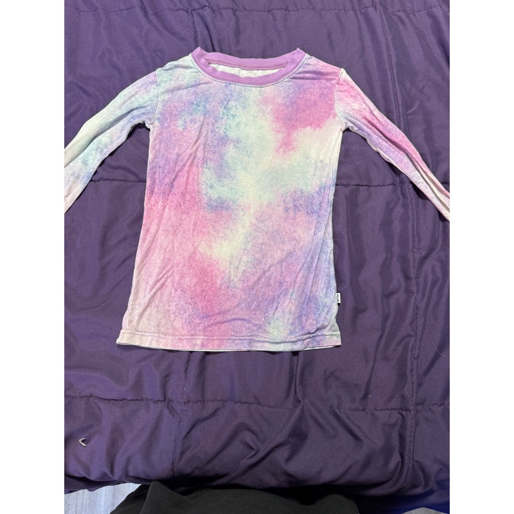 Little Sleepies Kids Watercolor Tie Dye Bamboo Pajama Top Purple Pink Blue 5/6